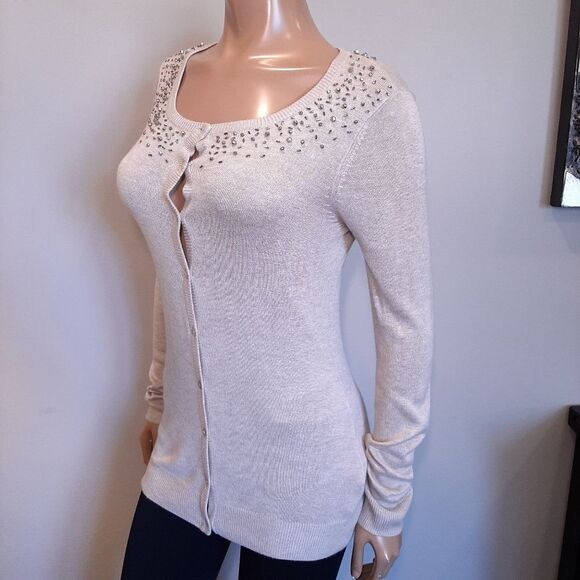 🍁COSTA BLANCA Beaded Button Front Cardigan Sweater Soft Viscose Knit - Picture 5 of 15